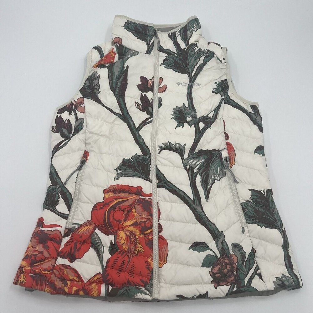 Columbia Omni Heat Womens Large Powder Lite vest cream Botanical Print